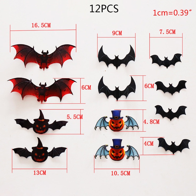 12 Pcs Stiker Dinding Decal Desain Kelelawar 3D Tahan Air Untuk Dekorasi Halloween