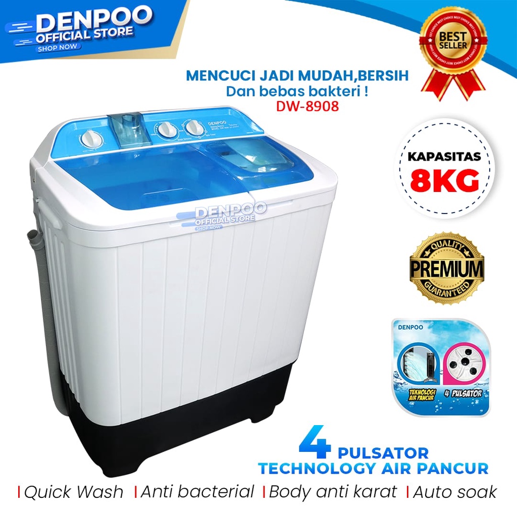 Denpoo Mesin Cuci 2 Tabung DW 8908 4P 8KG