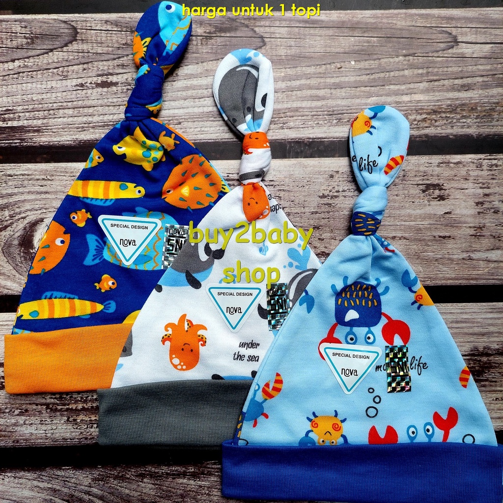 Topi bayi model kupluk tali NOVA Animal series bayi usia 0-6 Bulan 1 PCS