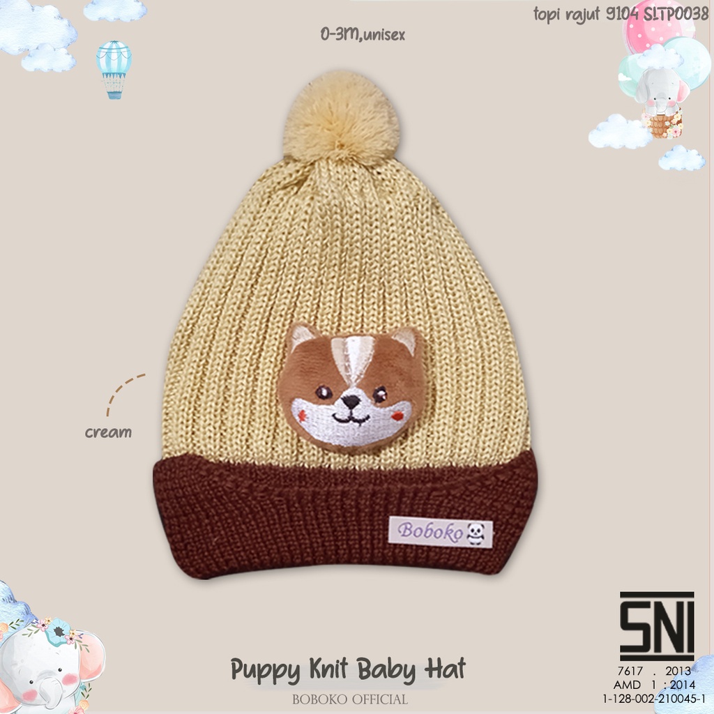 BOBOKO Topi Bayi Rajut Puppy Knit Baby Hat 0-4 bulan