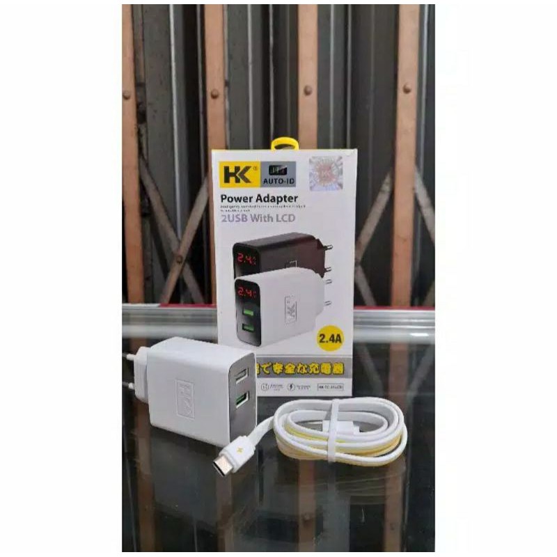 Charger HK D21 Type C Usb Auto ID Fast Charge 2 Usb + LCD Casan HK-D21 Tipe C Usb