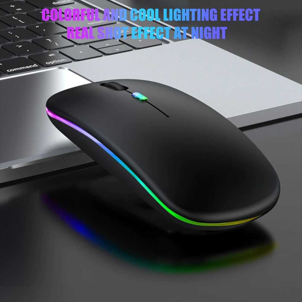 Original Mouse Wireless RGB Colorful Batrai Isi Ulang Silent Click