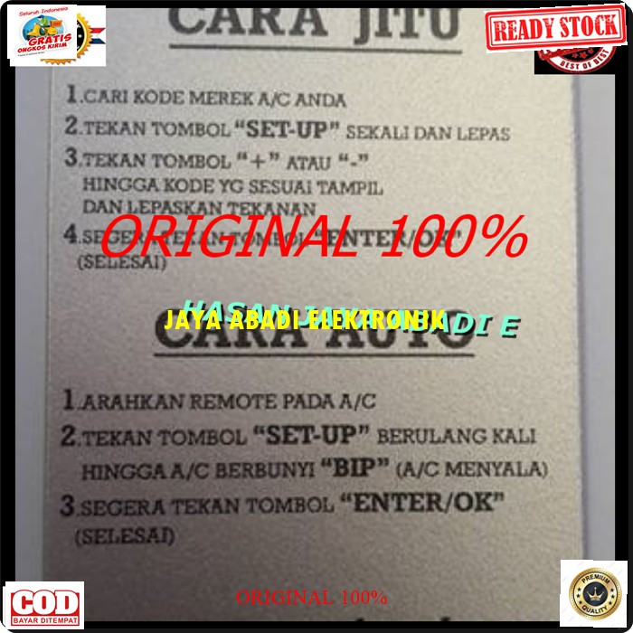 Joker original remote ac multi UNIVERSAL remot ac penyejuk pendingin ruangan control universal multi guna serba bisa kontrol air manual auto otomatis G183  BISA SEGALA MEREK AC 99.9% SUKSES  GARANSI UANG KEMBALI 100% JIKA TERBUKTI TIDAK ORIGINAL  BONUS HO