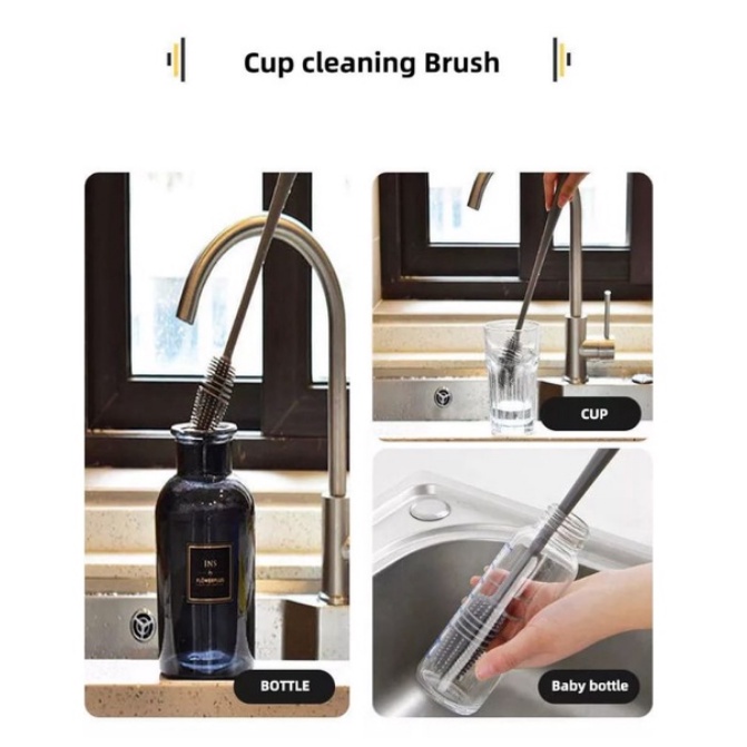 Sikat Bahan Silikon Gagang Panjang Untuk Dapur Pembersih Gelas Botol glass cup brush sikat