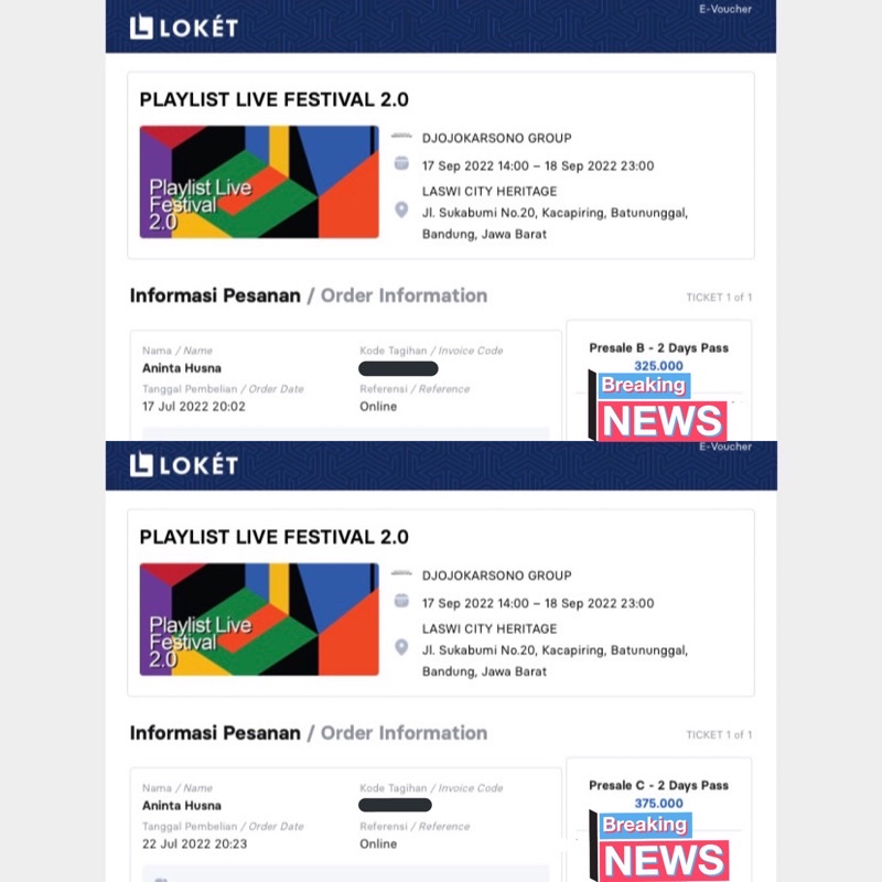 2 Days Pass Playlist Live Festival 2.0 Ticket