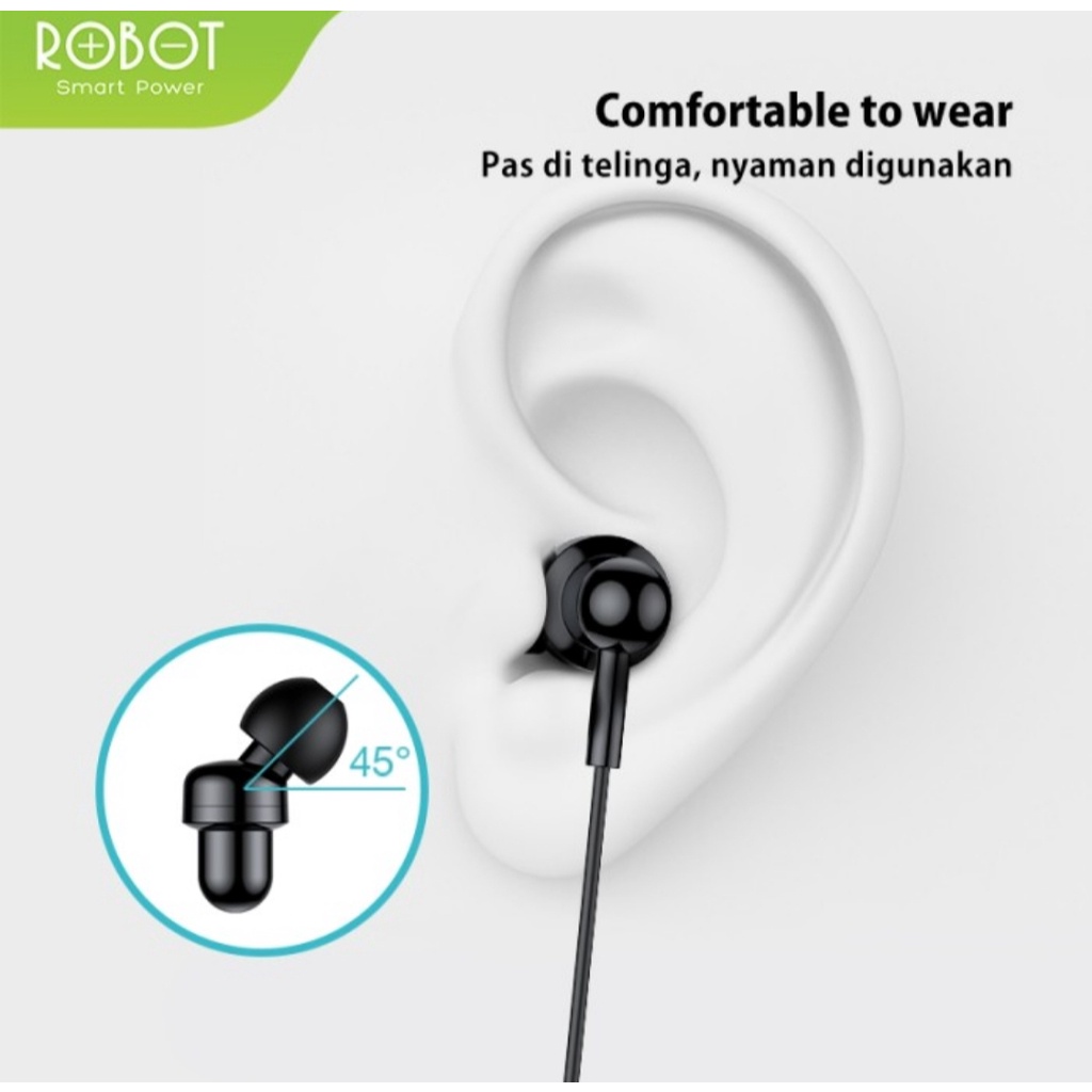 Headset Robot RE20 Wired Headset Earphone Bass Android iPhone Original