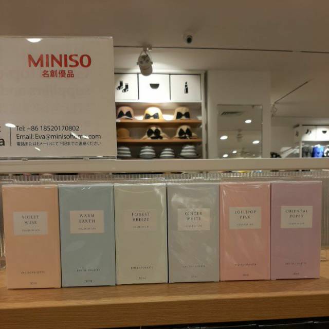 Parfum Miniso Lollipop pink oriental poppy violet musk forest breeze warm earth 50ml color of life