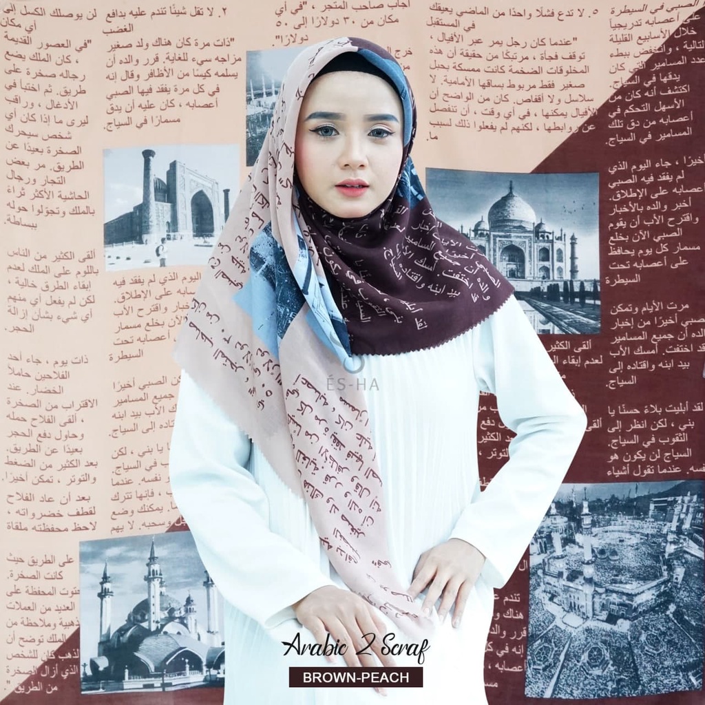 COD PROMO DENAY KW HIJAB SEGIEMPAT VOAL MOTIF / JILBAB DEENAY KW MOTIF TERMURAH-ARAB BROWN PEACH