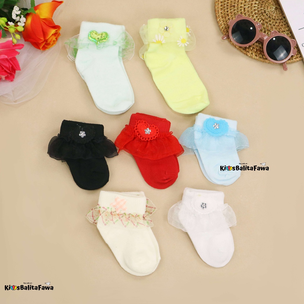 (IMPORT) Kaos Kaki Baby New Born 0-12 Bulan Pita Renda / Kids Socks Polos Bayi Perempuan Bahan Rajut Halus