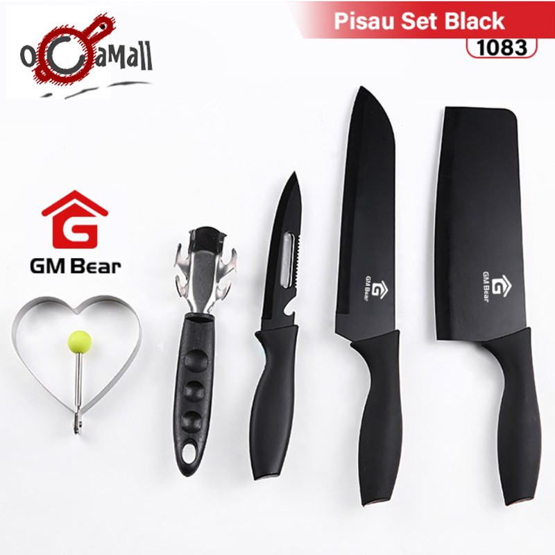 Pisau Dapur - GM Bear 1083 Pisau Dapur 1 Set 5pcs Hitam