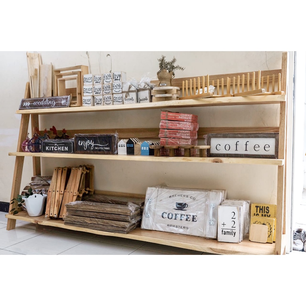 rak kayu susun/meja kayu pinus/meja pajangan kayu/rak kayu susun serbaguna/rak kayu susun 3