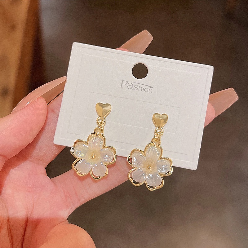 Anting Stud 925 silver needle Akrilik Bentuk Bunga Hati Untuk Wanita