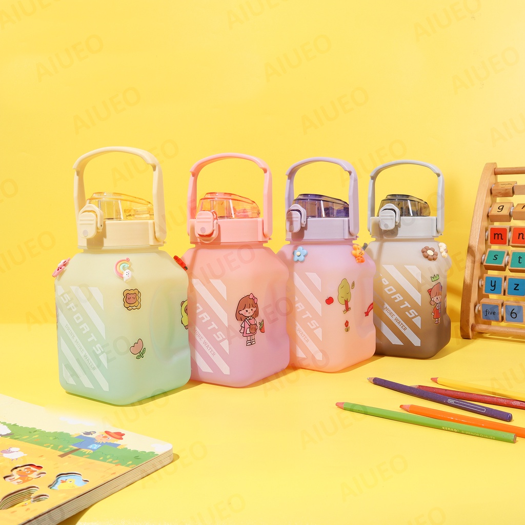 VIRAL Botol Minum Gemoy Kotak 1500 mL Free Sticker | Botol Minum Olahraga | Botol Sports Korea | Bot