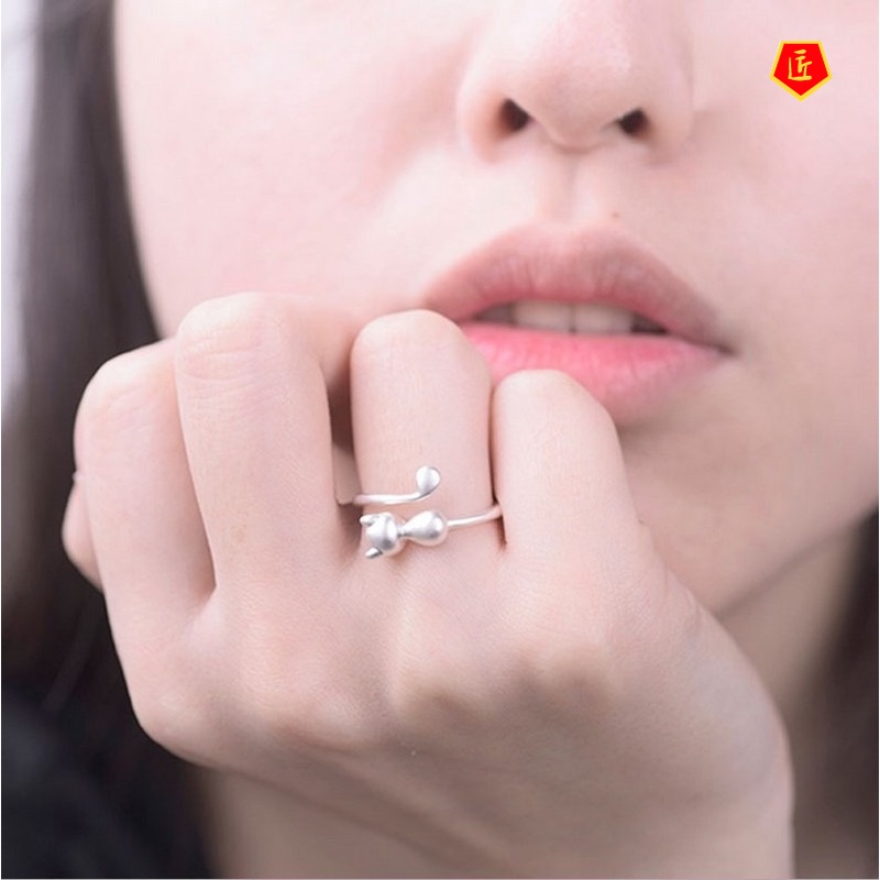 [Ready Stock]925y Silver Korean Style Personalized Creative Cute Cat Ring