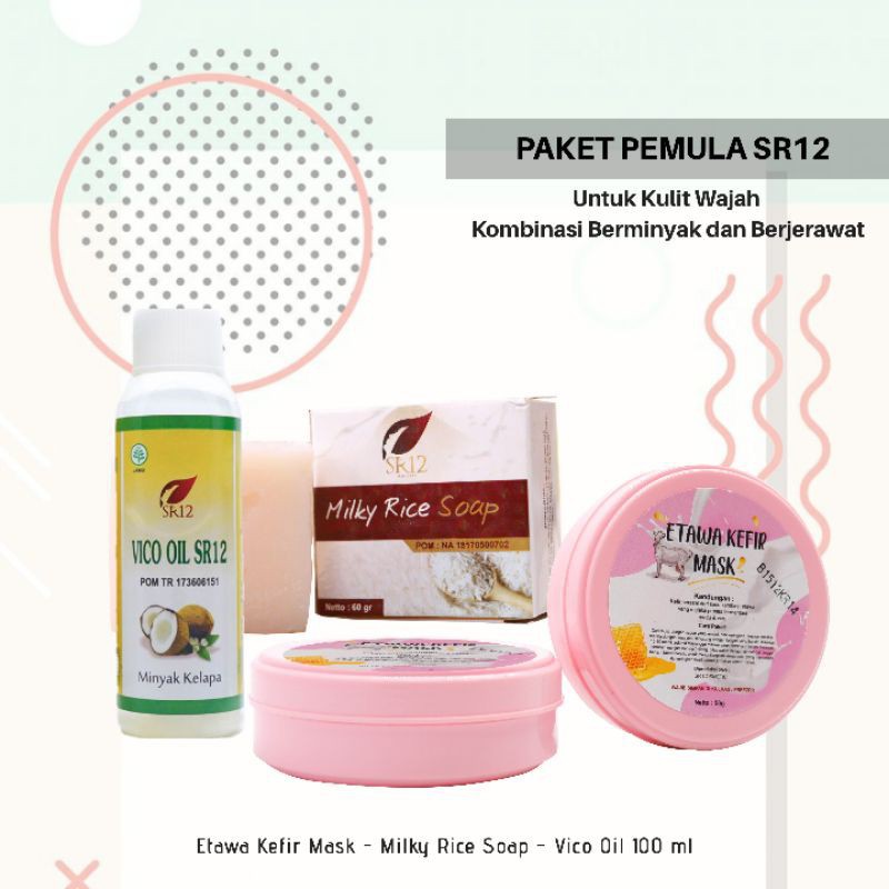 PAKET PEMULA SR12 - SABUN HERBAL MASKER KEFIR VCO PERAWATAN WAJAH UNTUK JENIS KULIT KOMBINASI A35