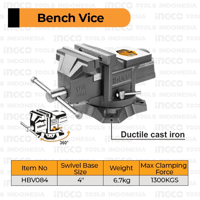 Bench Vice (4") INGCO HBV084 Catok Paron Ragum Tanggem Meja Putar