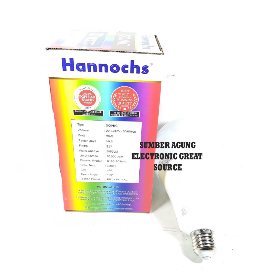Hannochs Lampu LED Sonic 30W 30 Watt Cahaya Putih Bergaransi SNI Super