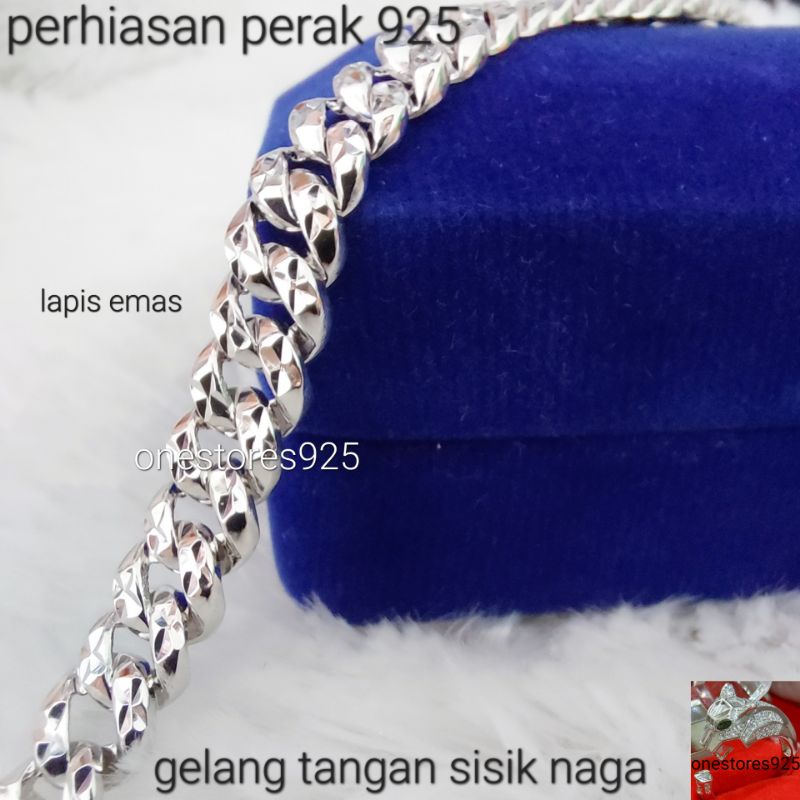 Gelang Sisik Naga Kopong Perak Asli Silver 925 Lapis Emas Putih