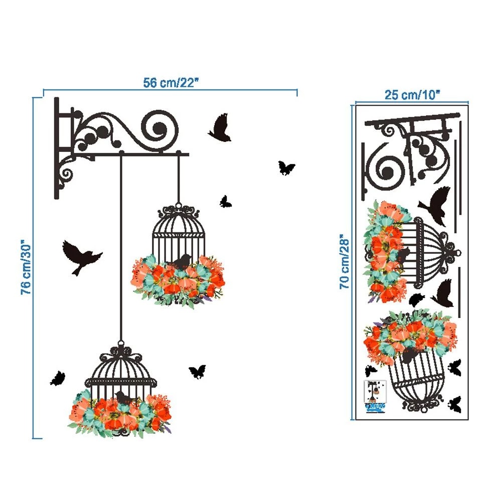 [ Flower vine bird cage Wall Sticker decoration For Living room bedroom Sofa background ]