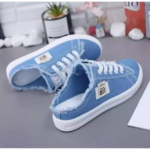 AlFathr Shoes - Sepatu Selop Wanita Denim Tali