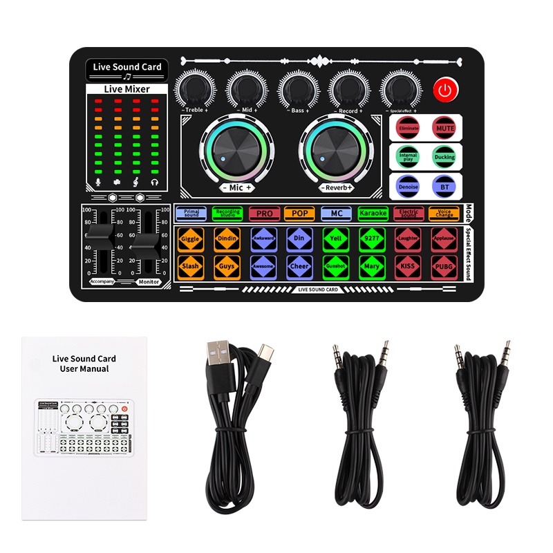 bonkyo SoundCard F999 Bluetooth compatible External Wireless DJ Mixer Pengurangan Kebisingan untuk Streaming Langsung