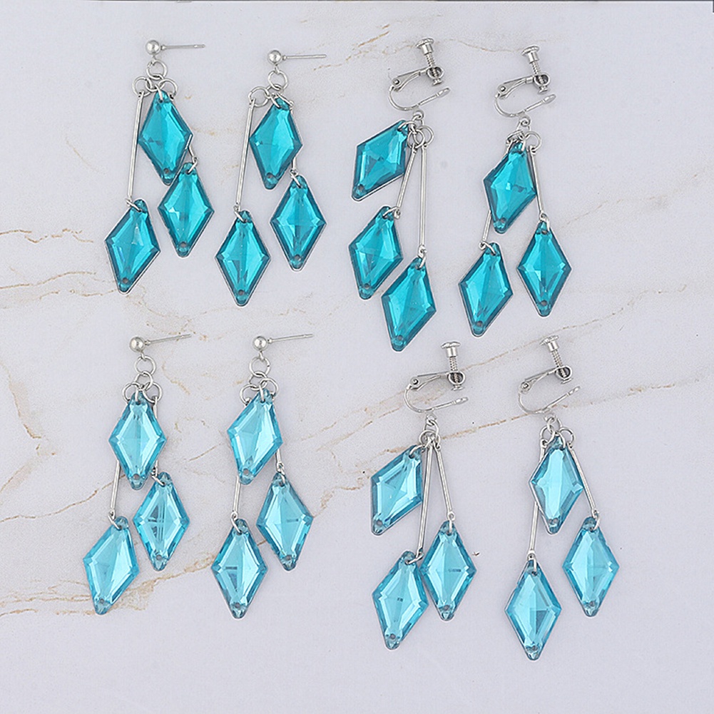 Hu Hu Hu Hu Hu Alat Bantu Pasang Kacamata♡ Anting Panjang Bentuk Geometris Bahan Akrilik Warna Biru Untuk Wanita