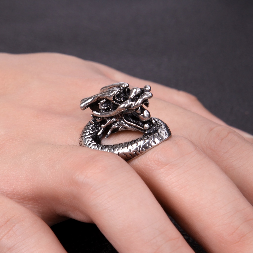 Cincin naga dragon keren pria wanita unisex bahan alloy premium detail bagus warna emas silver