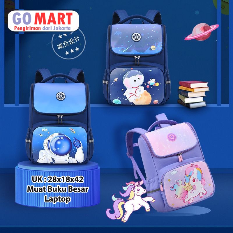 Tas Sekolah Anak Import Premium High Quality Terbaru - Tas Ransel Anak Besar Motif Karakter Lucu - Tas Backpack Anak Sekolah SD - Tas Anak Karakter Unicorn Frozen Elsa - Tas Anak Karakter Astronot Ultraman - Backpack Anak Sekolah Unisex - BK15