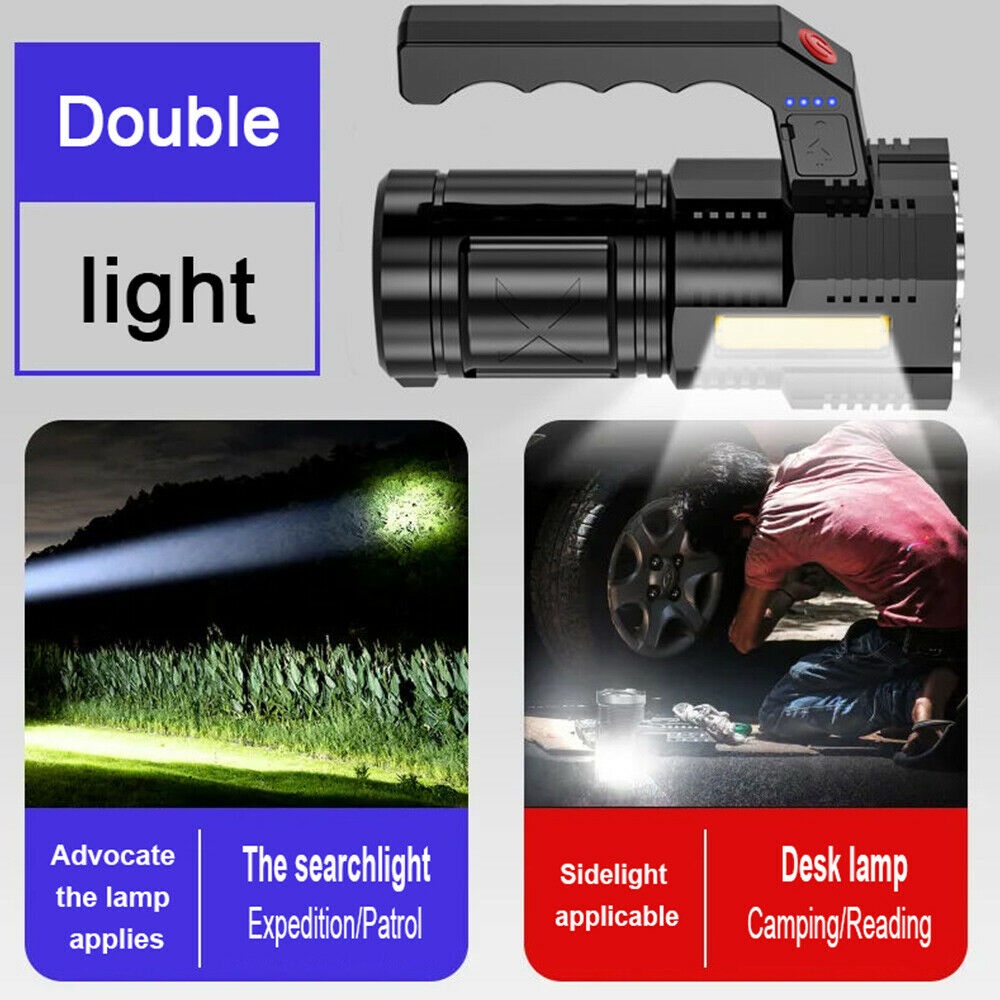 NEW 50000LM LED COB Handheld Spotlight Flashlight USB Rechargeable Torch Searchlight