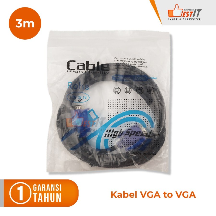 Kabel VGA Male to Male High Quality 3 Meter NYK Original