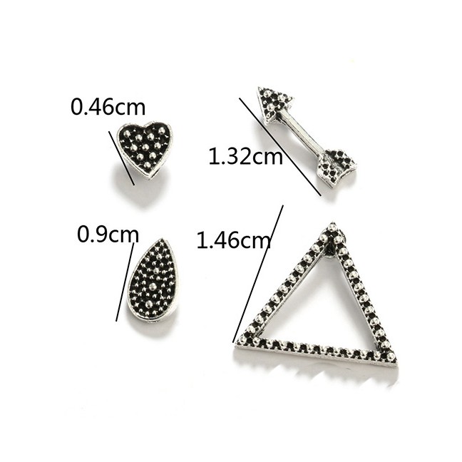 LRC Anting Tusuk Fashion Silver Color Arrow Shape Design Pure Color Earrings (4pcs)