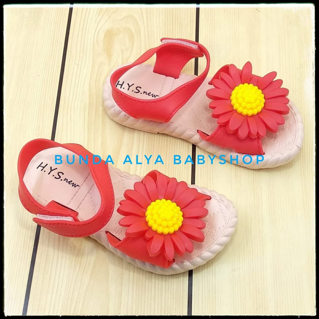 Sendal Anak Perempuan IMPORT Usia 2 3 4 Tahun Bunga MERAH Elastis - Sepatu Sandal Anak Cewek Lentur Bunga Kuning Anti Licin Alas Karet