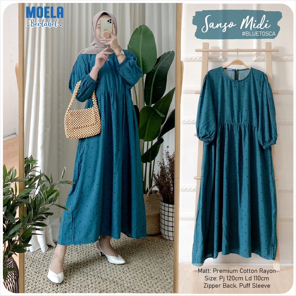 Midi Dress MOELA Giona LD 110cm gamis jumbo bigsize wanita muslim hijab motif polkadot casual
