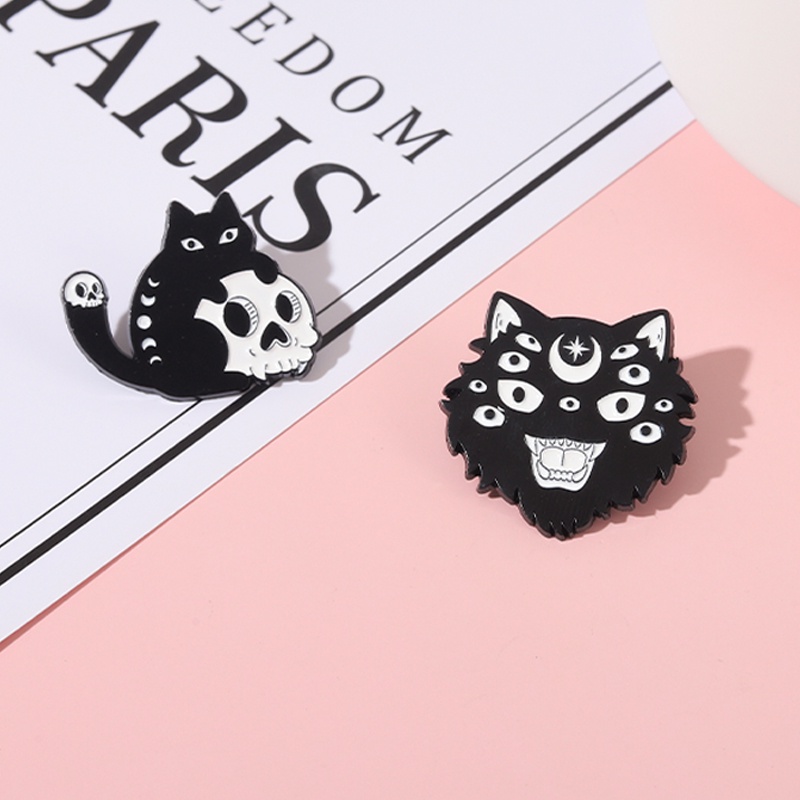 Bros Pin Enamel Bentuk Kucing Tengkorak 5 Gaya Gothic Punk Untuk Hadiah