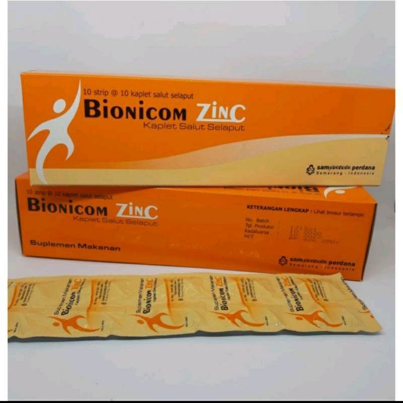 Bionicom zinc isi 100 Kaplet. Vitamin C 750mg, vitamin B kompleks, Zinc dan Vitamin E