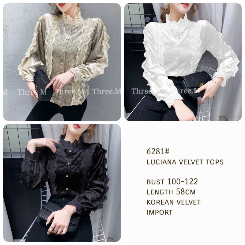 MDLV ~ 6281 LUCIANA VELVET TOP BLOUSE VELVET KOREA BLOUSE PREMIUM BLOUSE IMPORT FASHION IMPORT