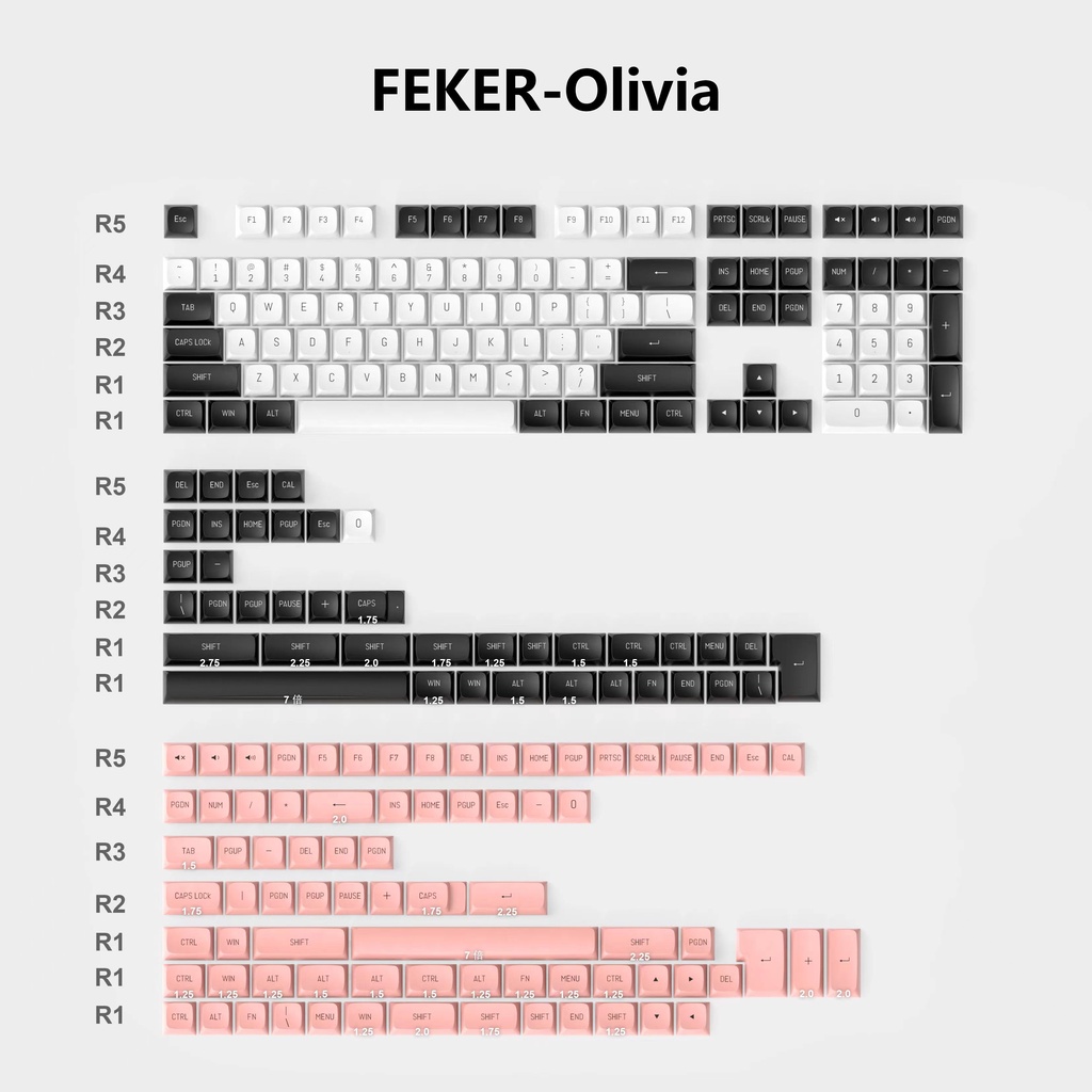 Feker KEYCAP PBT GMK Clone 8008 Olivia CSA Profile ISO Enter 6.25U 7U Untuk Keyboard Mekanik