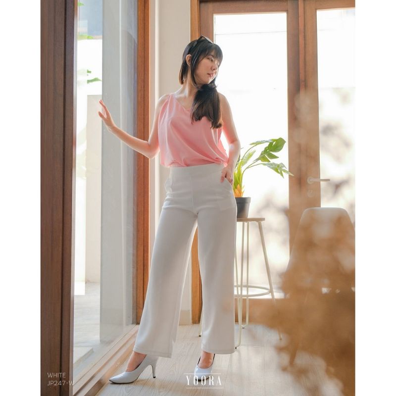 Kulot Scuba Putih High Waist Premium / celana panjang wanita