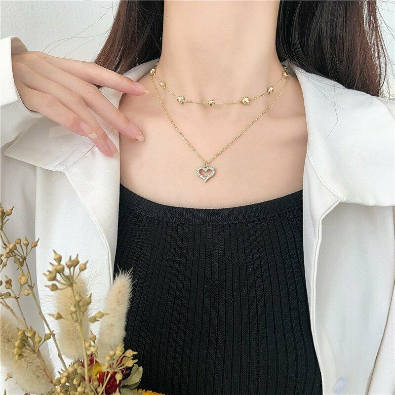 Kalung Rantai Multilayer Dengan Liontin Kristal Untuk Wanita