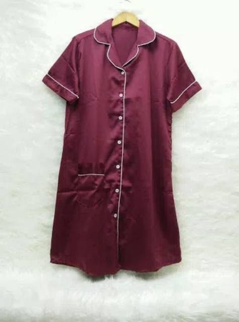 Baju Tidur Wanita/Cewek Satin Daster/Baju Tidur Daster Full Kancing Kekinian