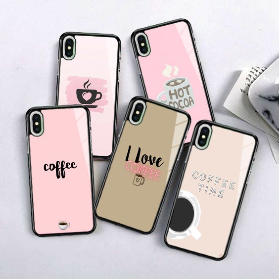 [P46] Phone Case Cofee Glass Glossy 2D For All Type