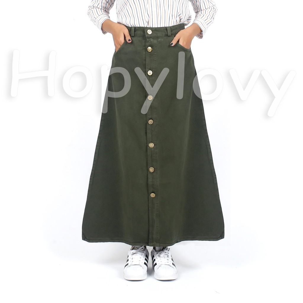 HOPYLOVY - Rok Jeans Panjang Button Up Fabian-[ 3022 ] HIJAU ARMY