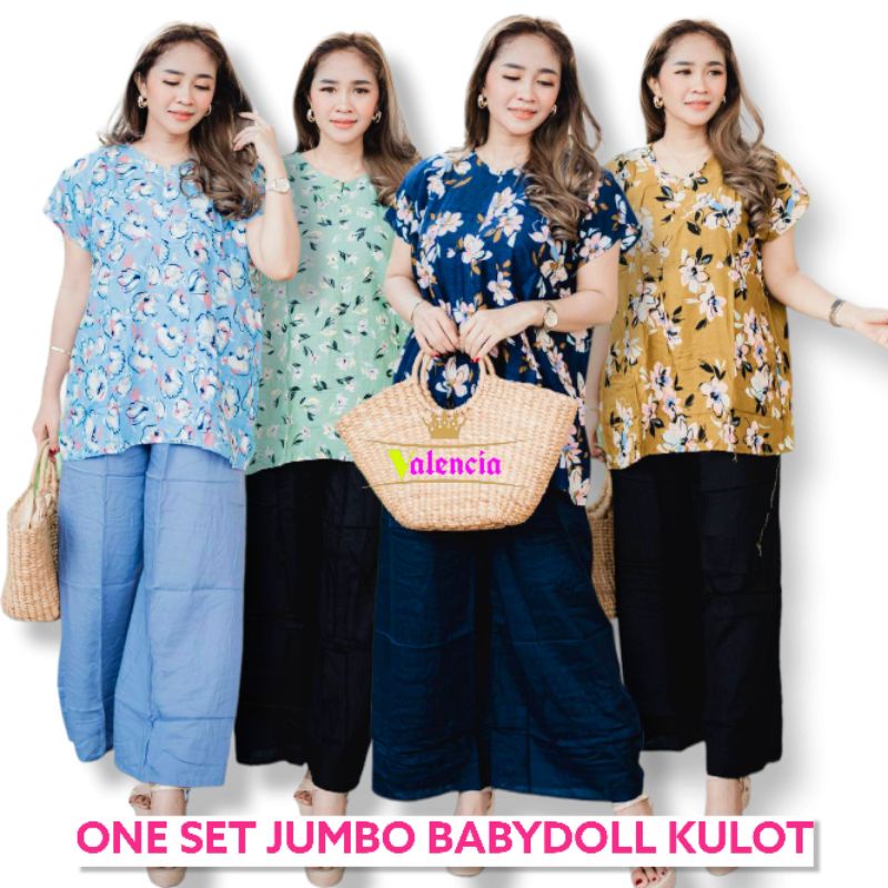 One Set Wanita Babydoll Kulot Jumbo Rayon Viscose Premium Setelan Baju Celana Lengan Pendek LD 120