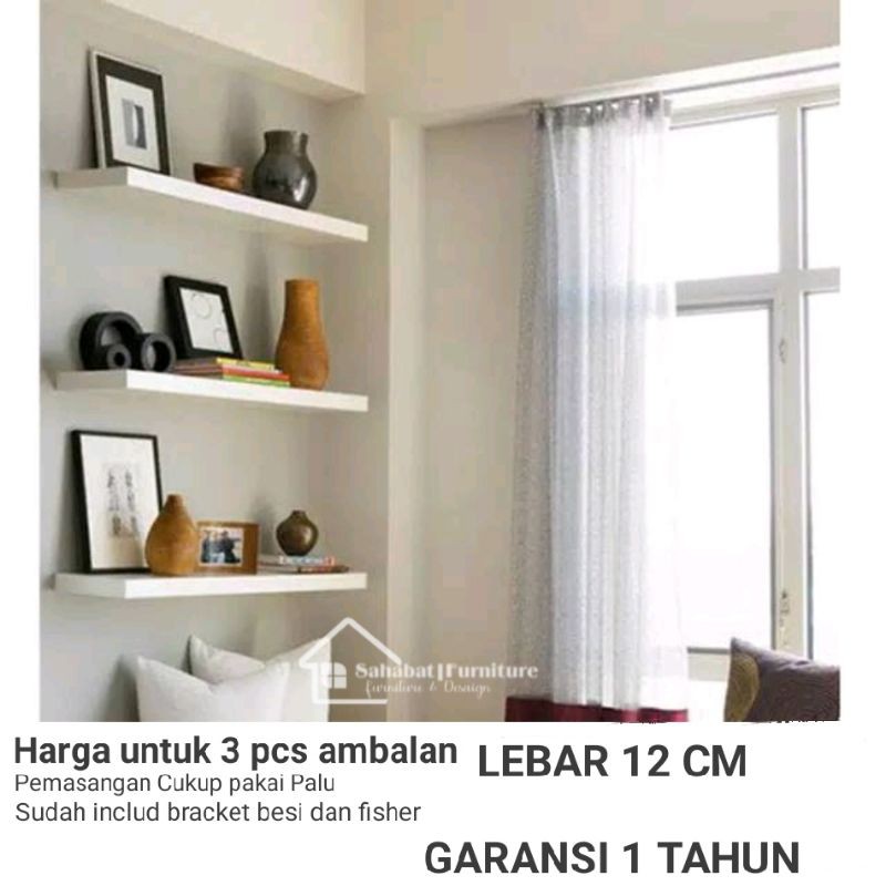 rak dinding papan kayu ambalan  lebar 12 cm paket hemat