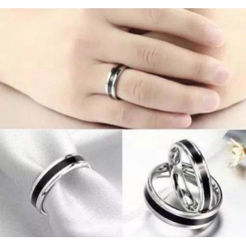 CINCIN EPOXY/CINCIN TITANIUM MINI SILVER POLOS DAN SILVER LIST HITAM PASANGAN, WANITA&amp;PRIA REMAJA ANAK KEKINIAN | BISA COD