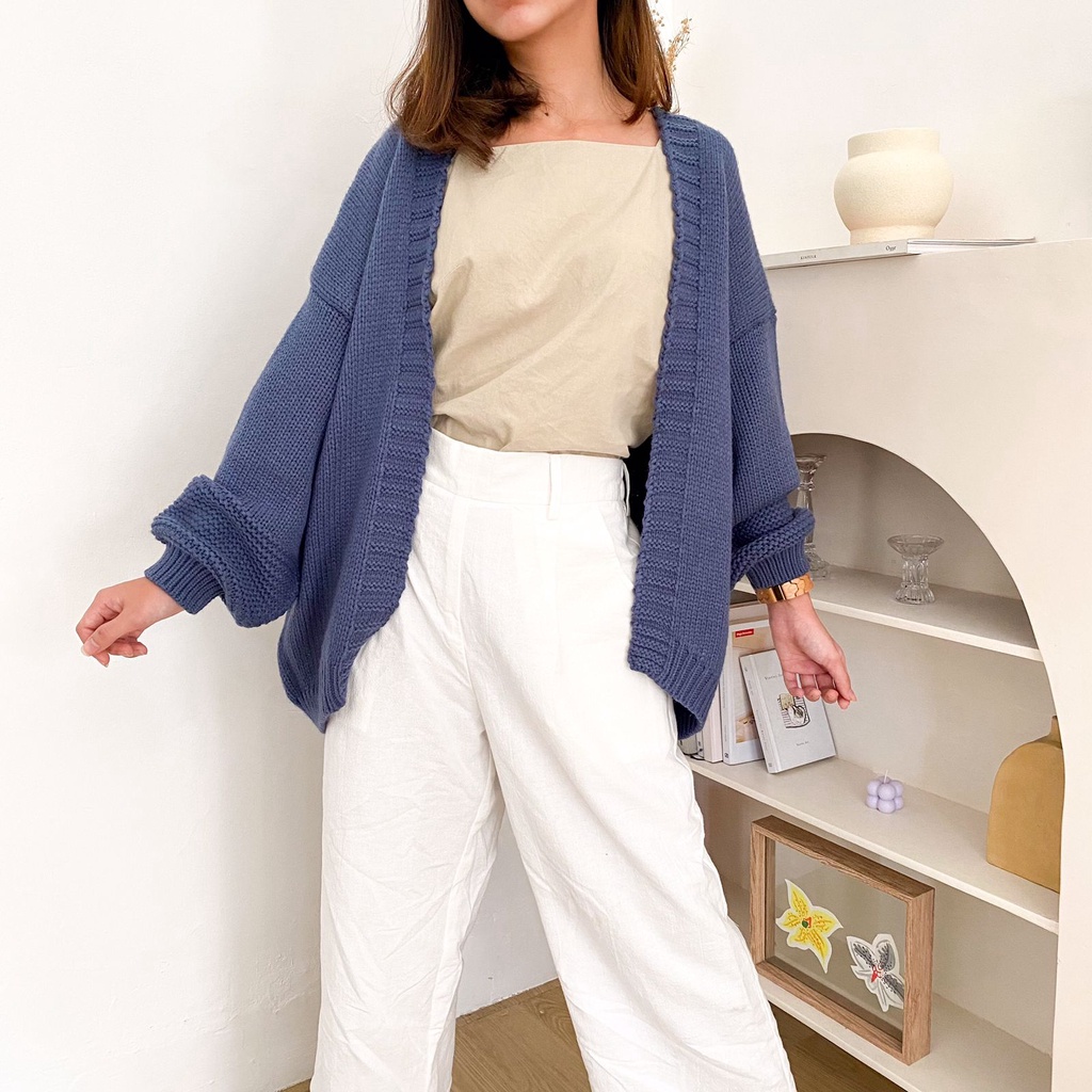 Vintage House Lucia Cron Cardi (Cardigan Rajut Wanita Korea)-Denim