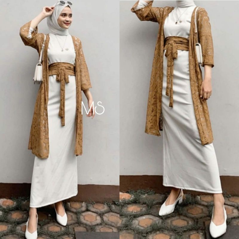 SET CARDI FADRELLA FASHION PAKAIAN WANITA 2IN1 DRESS MAXY DAN CARDI BRUKAT MS ADA VIDEO REAL PICT