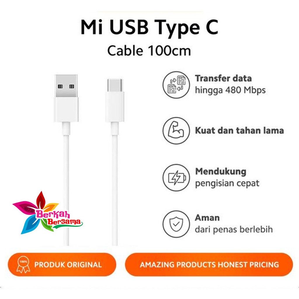 BM001 MI9 WHITE XIAOMI KABEL DATA NEW MODEL ORIGINAL REDMI 9A 9C NOTE 8 9 10 PRO MI9 TIPE C USB BB3882