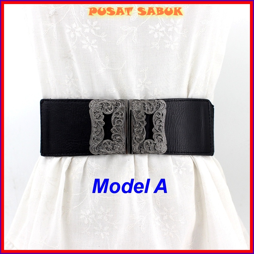 Belt Sabuk Wanita Obi Lebar Karet Ikat Pinggang Fashion Gesper Cewek Korea Elastis Oby Besar Kekinian Jumbo Big Women Gasper Pingang Hitam Merah Putih Blet Mewah Cantik Lentur