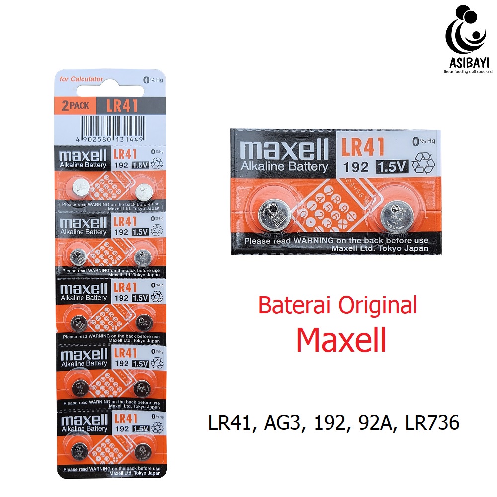 Maxell LR41 Original Battery 192 92A LR736 AG3 Baterai Asli Jam Kalkulator Termometer Dll